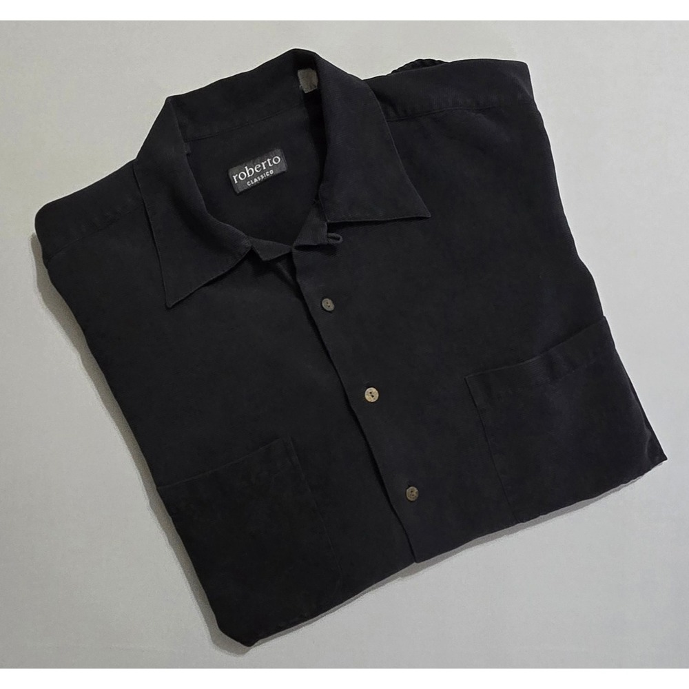 Roberto‎ Classico Mens XL Shirt Button Down Dark Gray Black Texture Long Sleeve